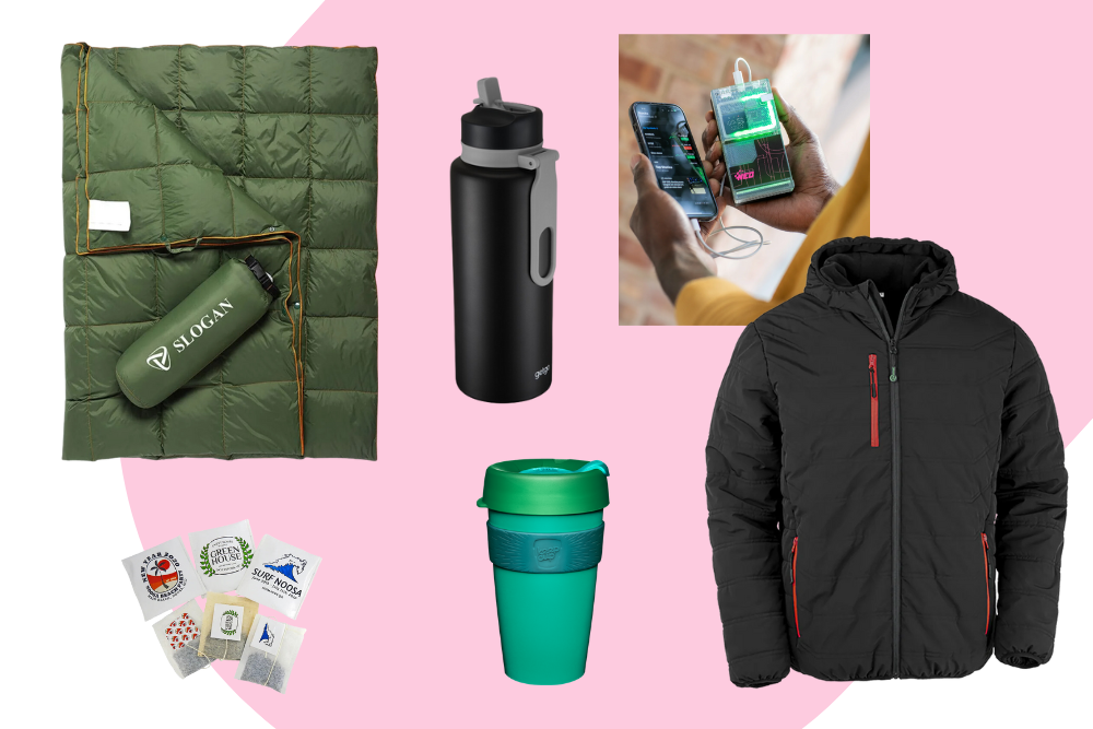 Assemblage of promotional merchandise for outdoor usage