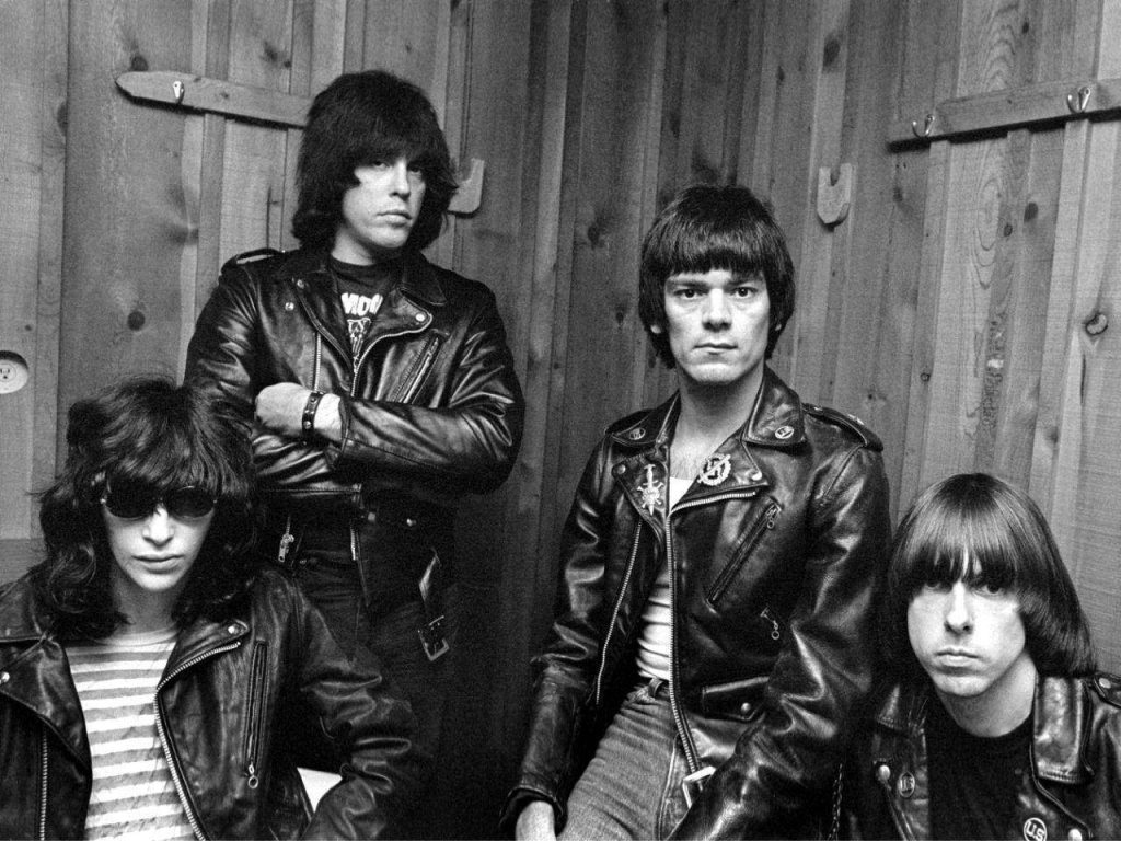 The Ramone's in a green room in the 70s