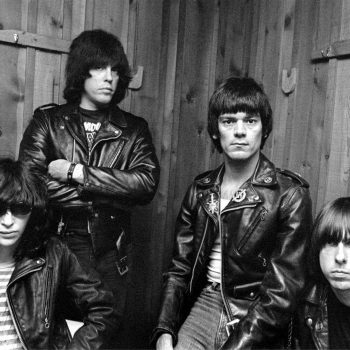 The Ramone's in a green room in the 70s